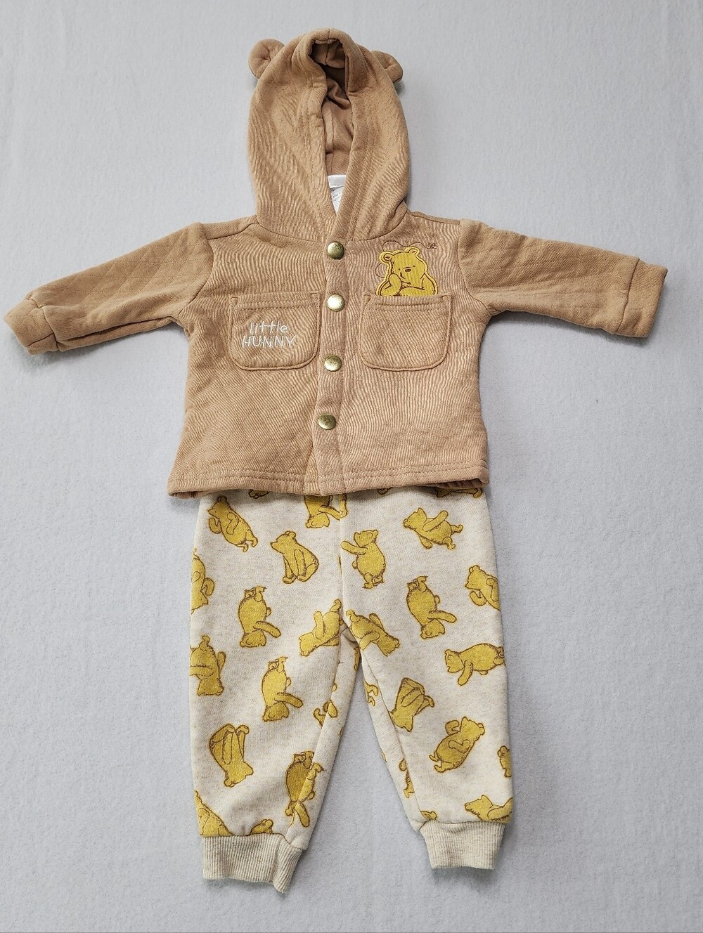 Disney Baby Winnie The Pooh 3Pc Outfit Set 0-3M Bear Hoodie Neutral - Picture 7 of 14